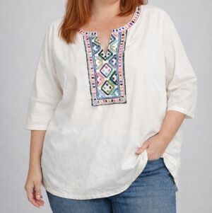 Talbots White Tunic with Colorful Embroidery For Women Size 3X